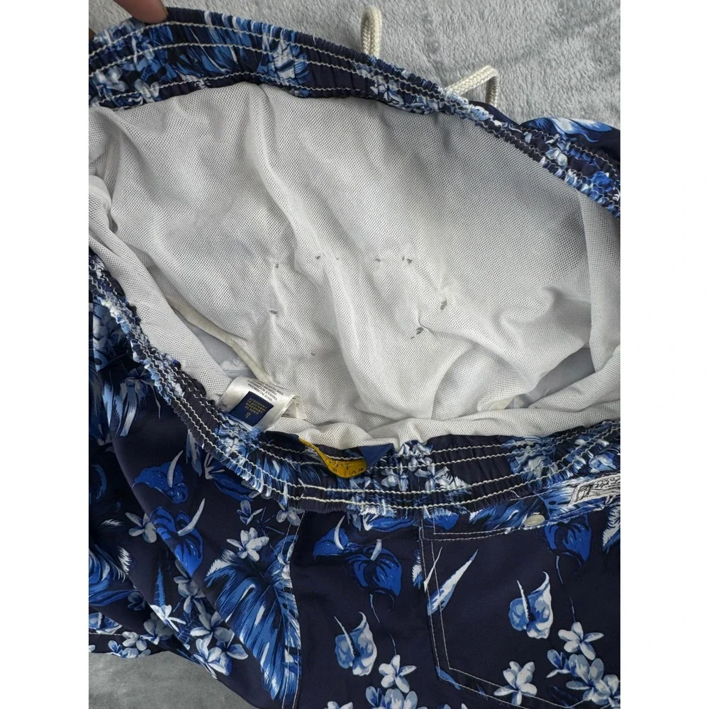 Polo Ralph Lauren Large Swim Trunks Mens Blue Floral Excellent Tropical Shorts‎